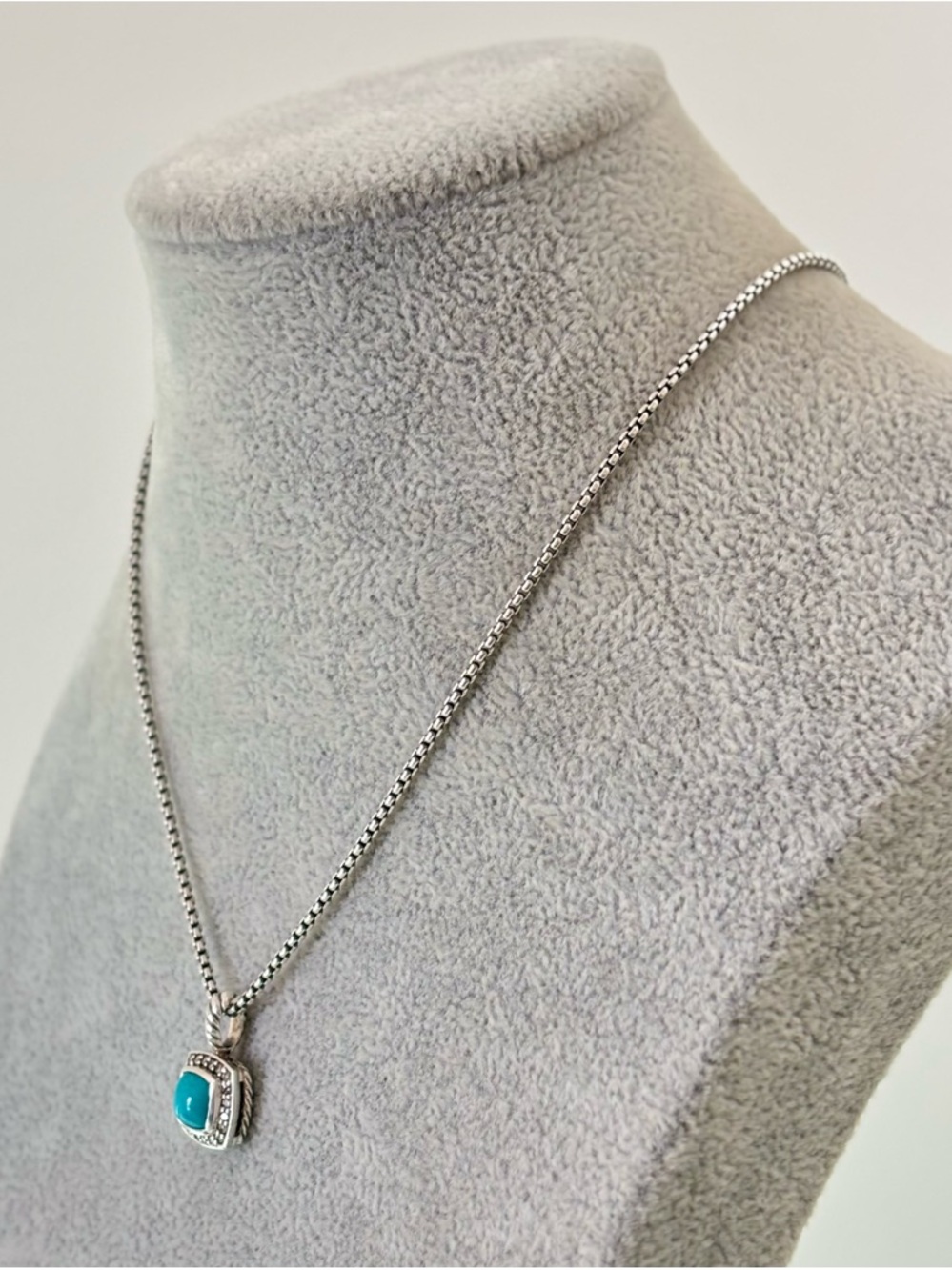 David Yurman Petite Albion Pendant Necklace with Turquoise & Diamonds 17" - Picture 7 of 9